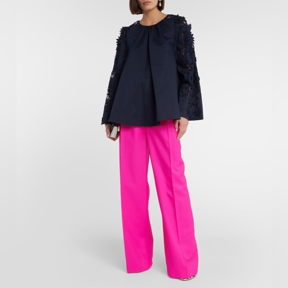 NWT OSCAR DE LA RENTA $2190 Water Lily Guipure Flare-Sleeve Trapeze Blouse 2 - Picture 1 of 9